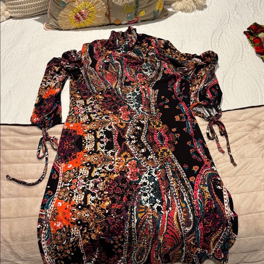Free People all dolled up paisley long sleeve mini dress
